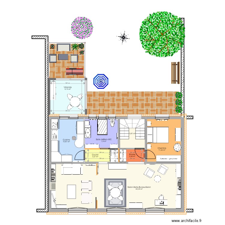 Etude2 RénovationExtension-BrigitteGDon. Plan de 8 pièces et 94 m2