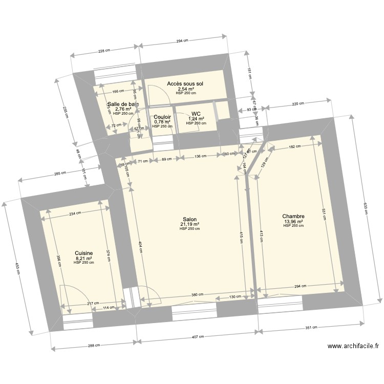 Pouancé 7 ancien hopital. Plan de 10 pièces et 51 m2