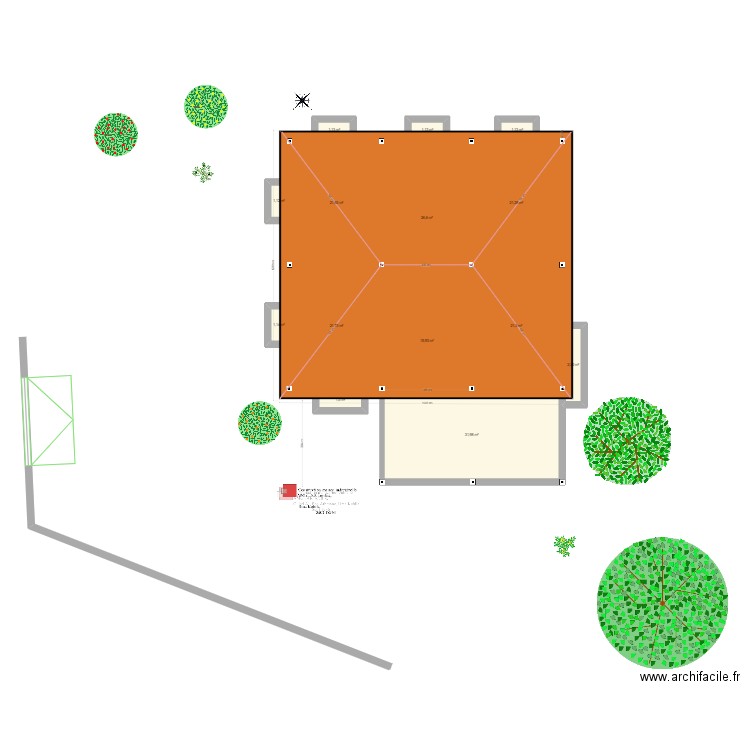 Plan de masse. Plan de 37 pièces et 519 m2