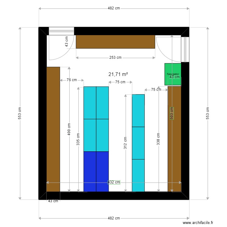 stock HP. Plan de 1 pièce et 22 m2