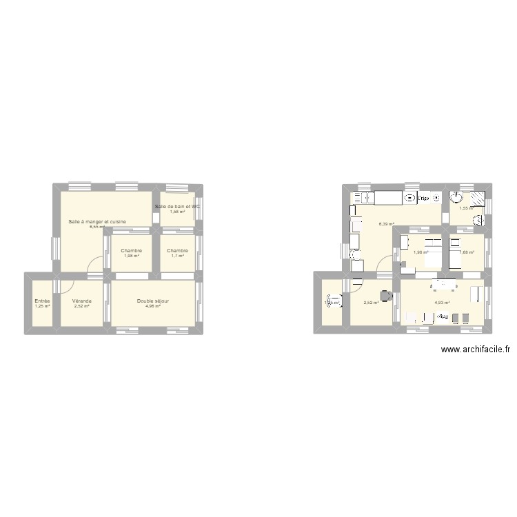 plan m. Plan de 14 pièces et 41 m2