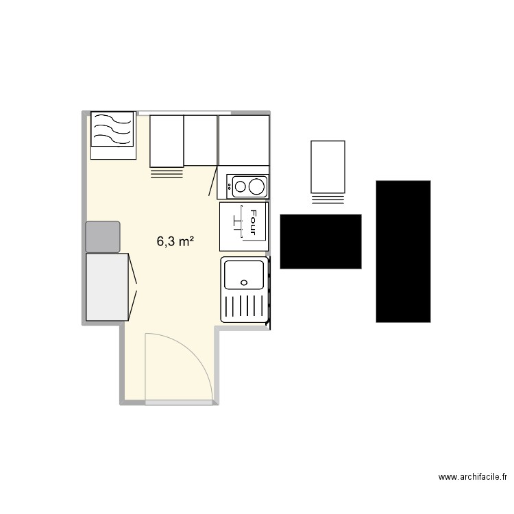 Cuisine. Plan de 1 pièce et 6 m2