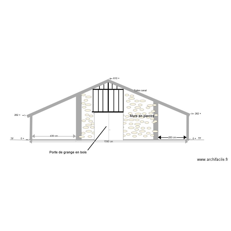 Facade Sud existant. Plan de 0 pièce et 0 m2