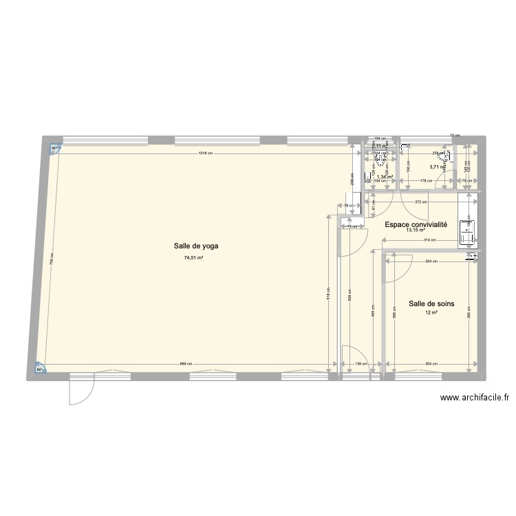 Centre yoga projet 5. Plan de 6 pièces et 104 m2