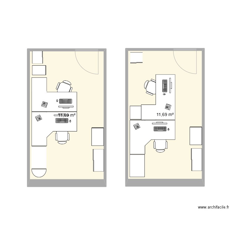 BUREAU MARIE CLAIRE. Plan de 2 pièces et 23 m2