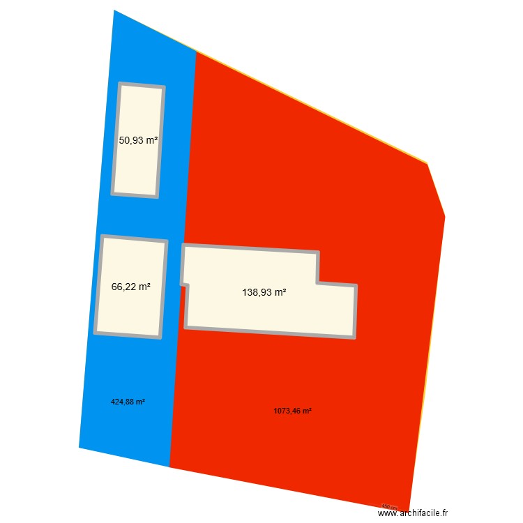 decoupe. Plan de 3 pièces et 256 m2