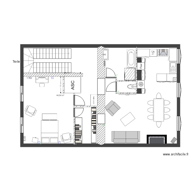 appart 2eme etage grande chambre. Plan de 4 pièces et 88 m2