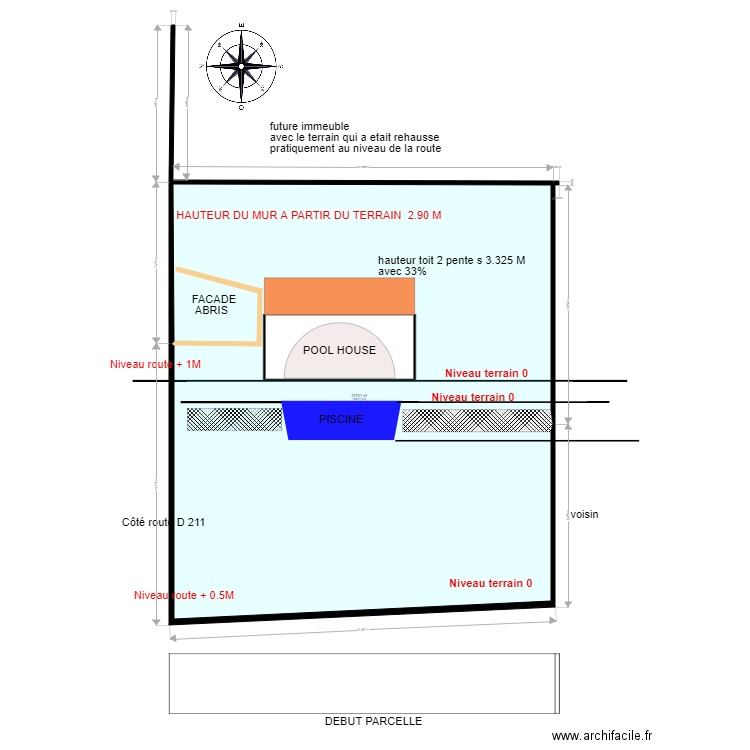 COUPE terrain. Plan de 1 pièce et 317 m2