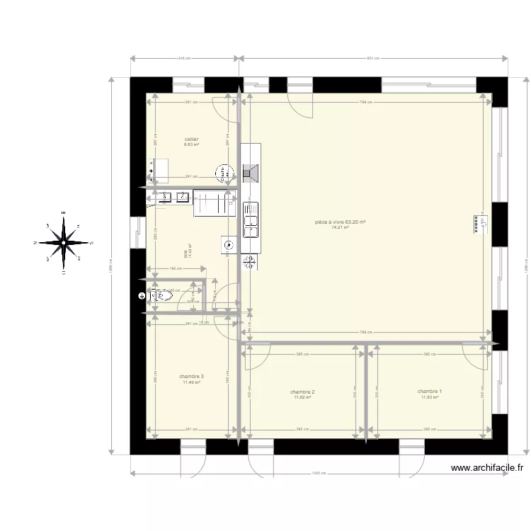 MIGONNERIE avec cotations facade ouest. Plan de MIGONNERIE avec cotations facade ouest. Plan de