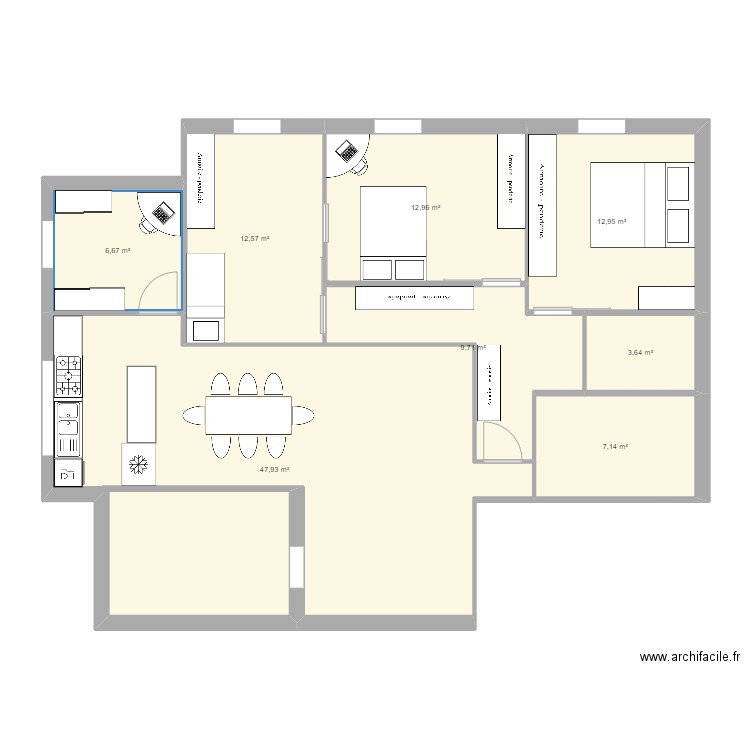 appartement. Plan de 8 pièces et 114 m2