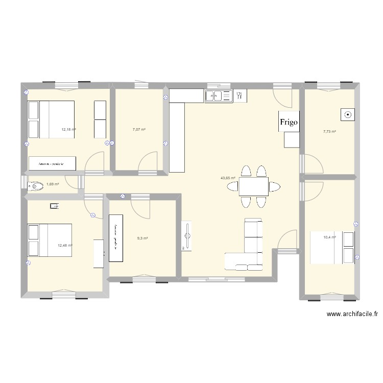 PLAN 2 AB. Plan de 8 pièces et 105 m2