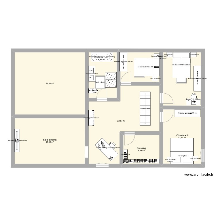 Etage Villefranche . Plan de 7 pièces et 113 m2