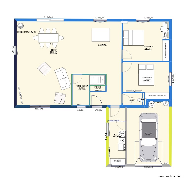 vue dessus accueillant1. Plan de 9 pièces et 127 m2