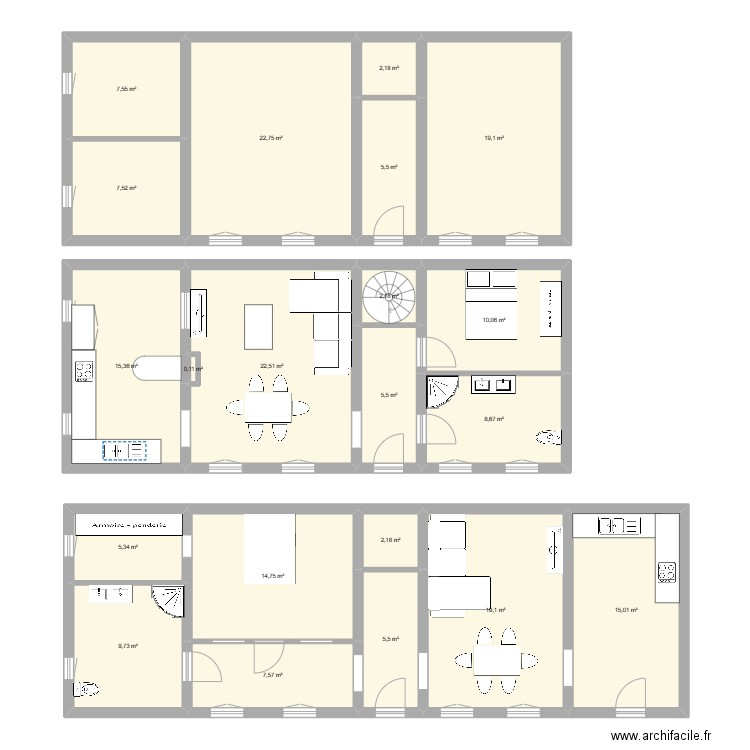 MAISON. Plan de 21 pièces et 208 m2