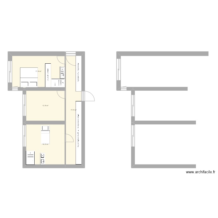 bas maison . Plan de 4 pièces et 63 m2