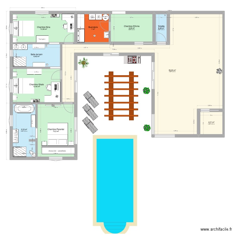 Maison SUD 29 aout 2021. Plan de 10 pièces et 147 m2