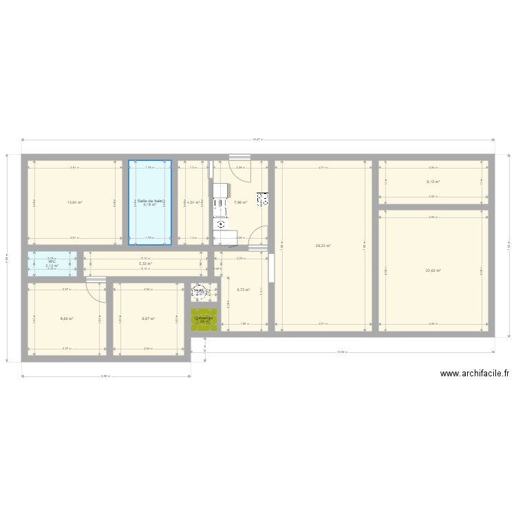 projet. Plan de 11 pièces et 124 m2