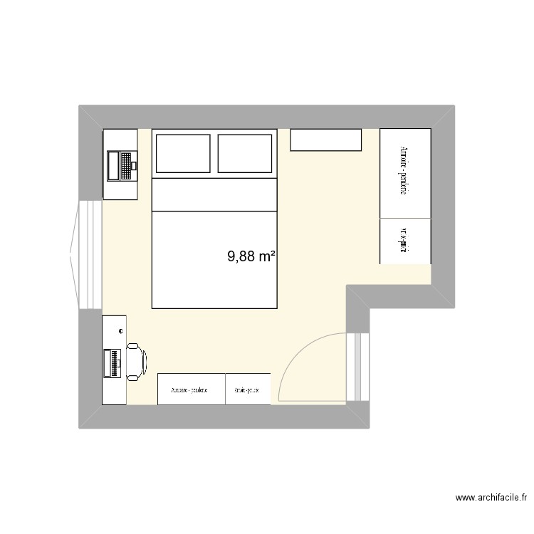 Chambre en sous sol - Plan 1 pièce 10 m2 dessiné par LapetiteIsa