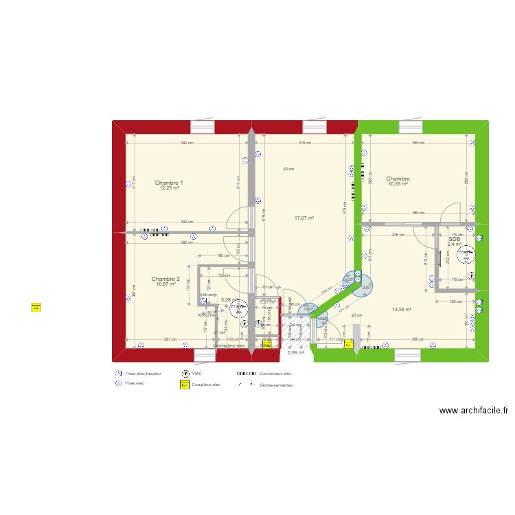 43 République R+3 plan élec. Plan de 9 pièces et 72 m2