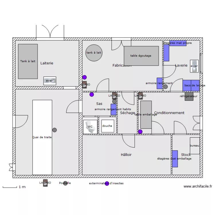 Fromagerie:materiel,lavabos,poubelles,.... Plan de Fromagerie:materiel,lavabos,poubelles,.... Plan de