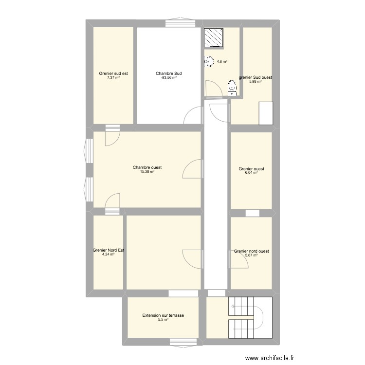 étage. Plan de 9 pièces et 67 m2