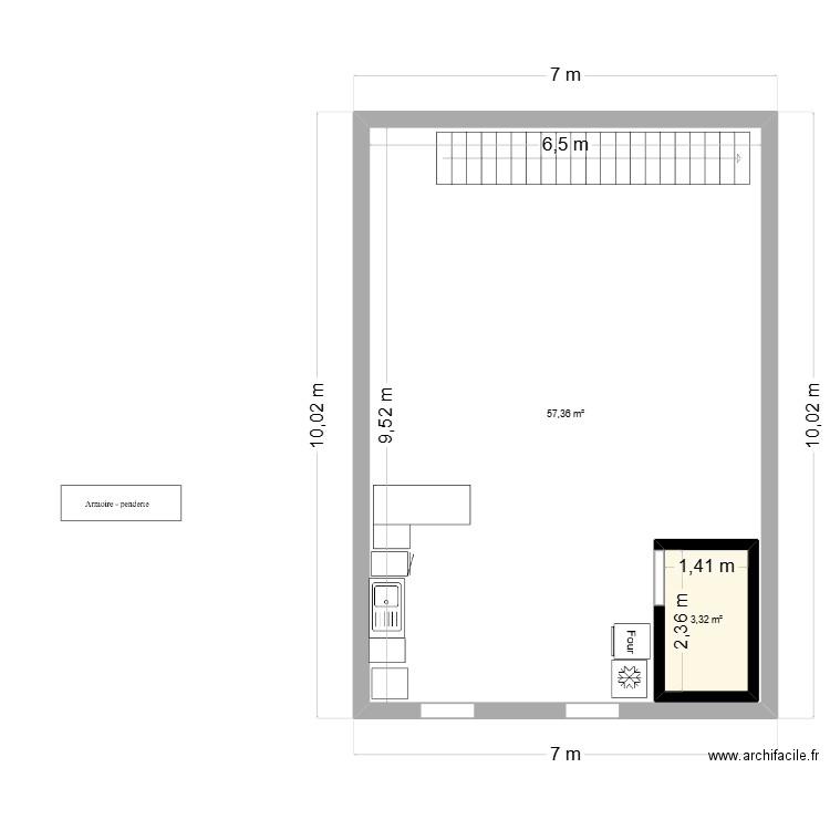 rdc amenage. Plan de 2 pièces et 65 m2