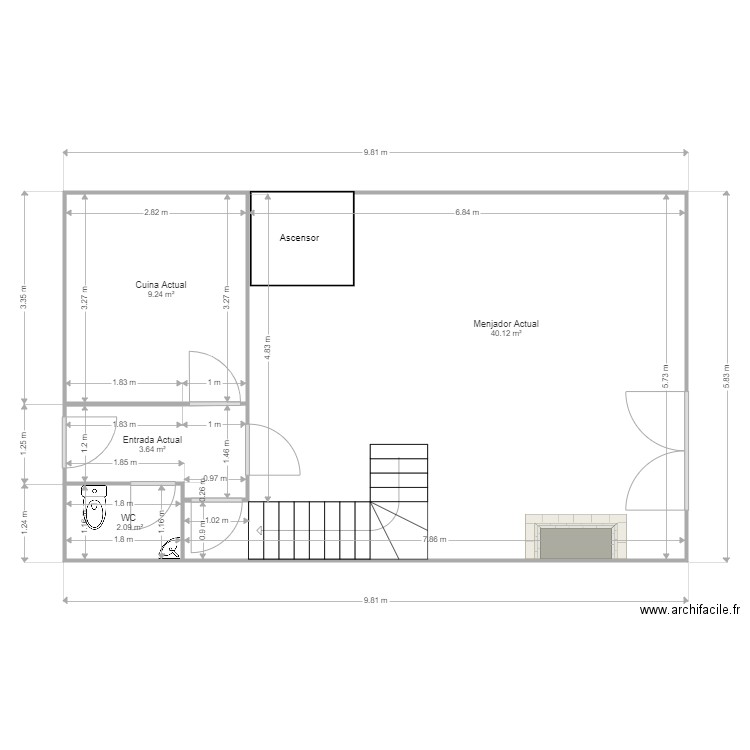 Planta 1 completa Actual V4. Plan de 4 pièces et 55 m2