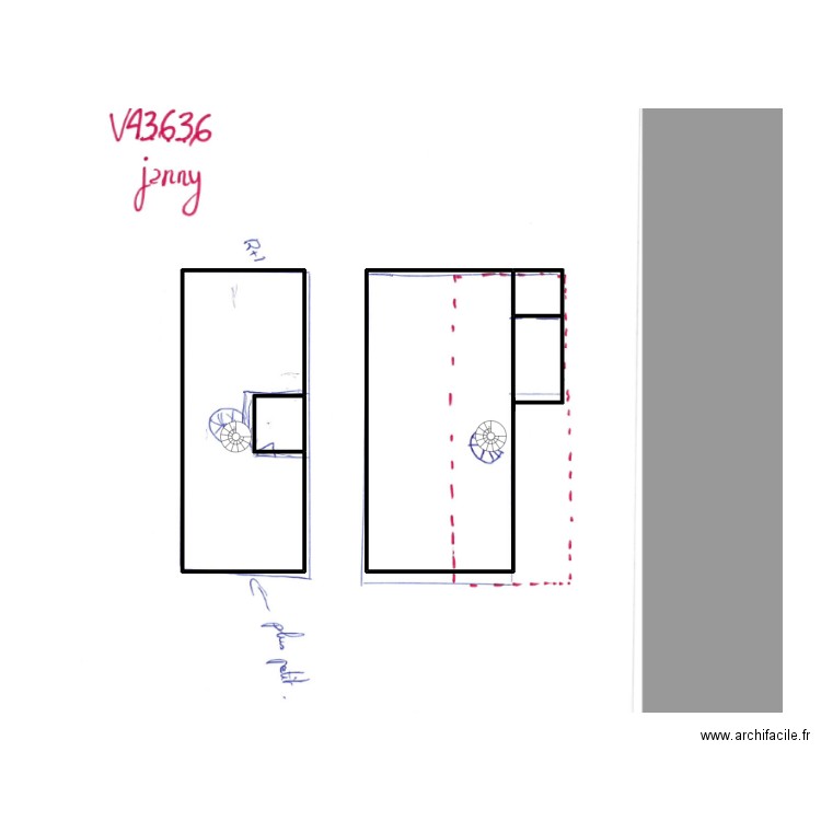 43636 croquis RDC et 1er. Plan de 3 pièces et 27 m2