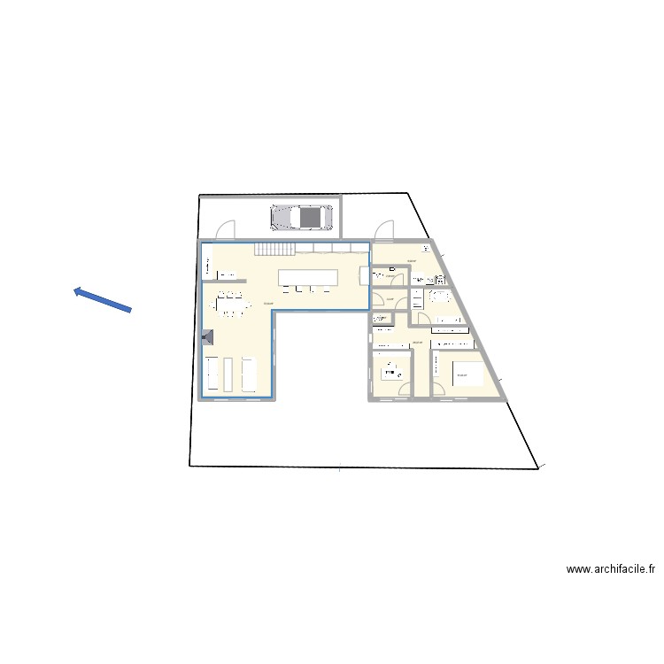 maison V2 rdc. Plan de 7 pièces et 128 m2