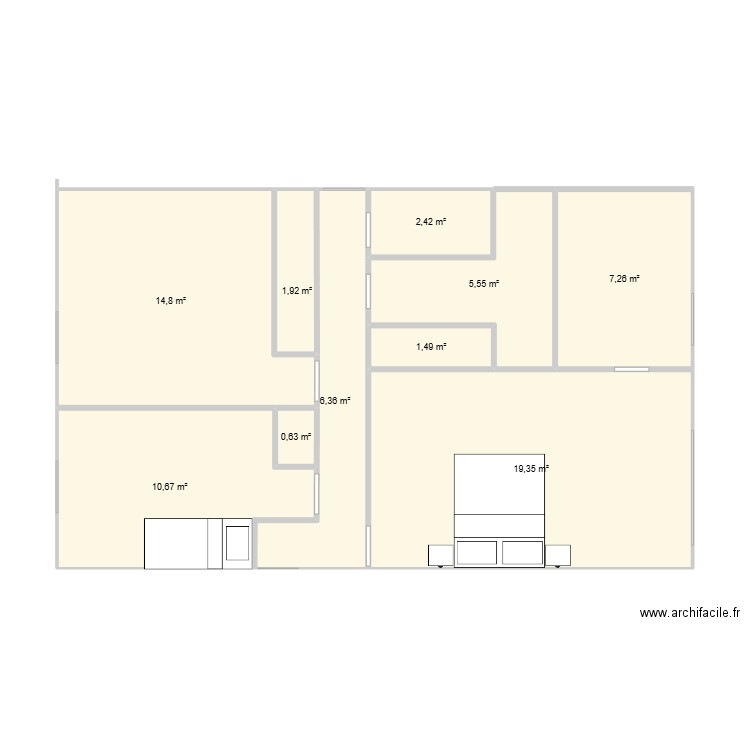 Flammarenc. Plan de 10 pièces et 70 m2