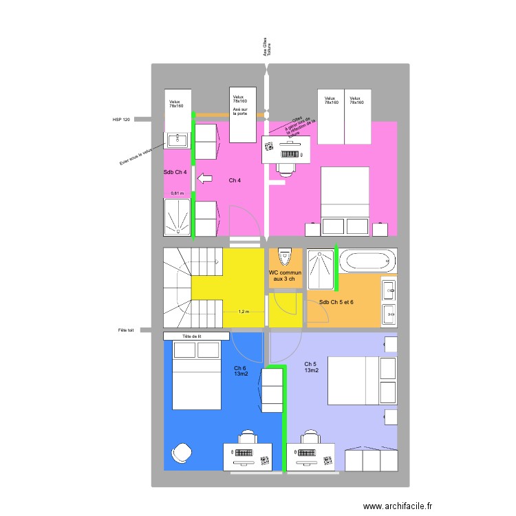 Victor Gilsoul Rez+2 Unif Adé V3. Plan de 15 pièces et 70 m2