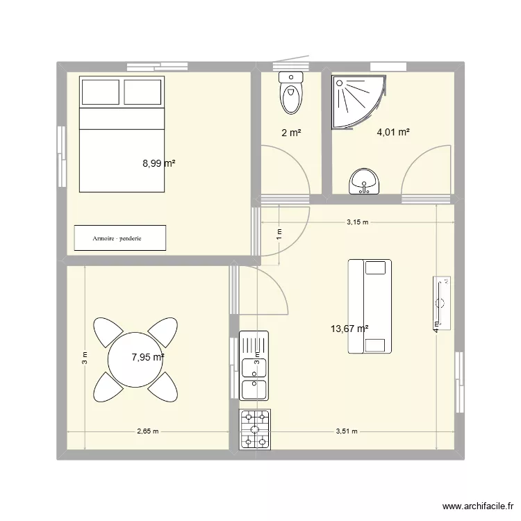 titi. Plan de 5 pièces et 37 m²