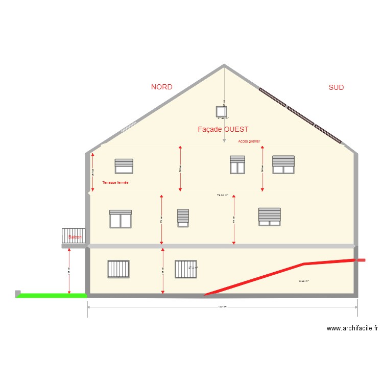 Profil OUEST rampe acces garage terrasse fermée BIS. Plan de 0 pièce et 0 m2