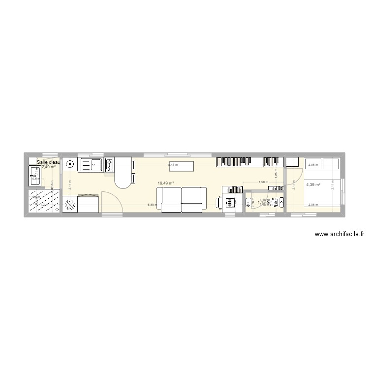 Container 40 feet nouvel essai 13 bis. Plan de 4 pièces et 25 m2