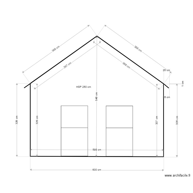 Facade avant. Plan de 1 pièce et 26 m2