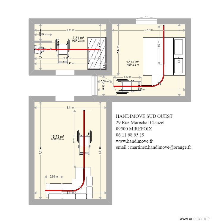 PEYRE. Plan de 3 pièces et 36 m2