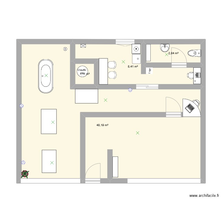 salon mel k'ouaf. Plan de 4 pièces et 61 m2
