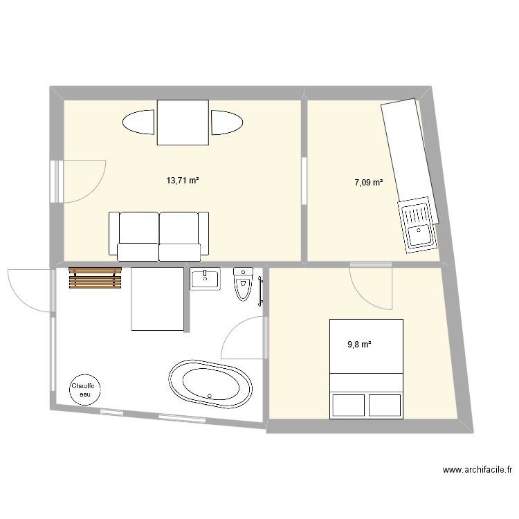 GRAND HOUMART. Plan de 3 pièces et 31 m2