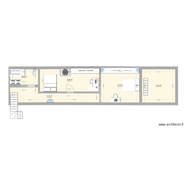 COMBLES2. Plan de 5 pièces et 61 m2