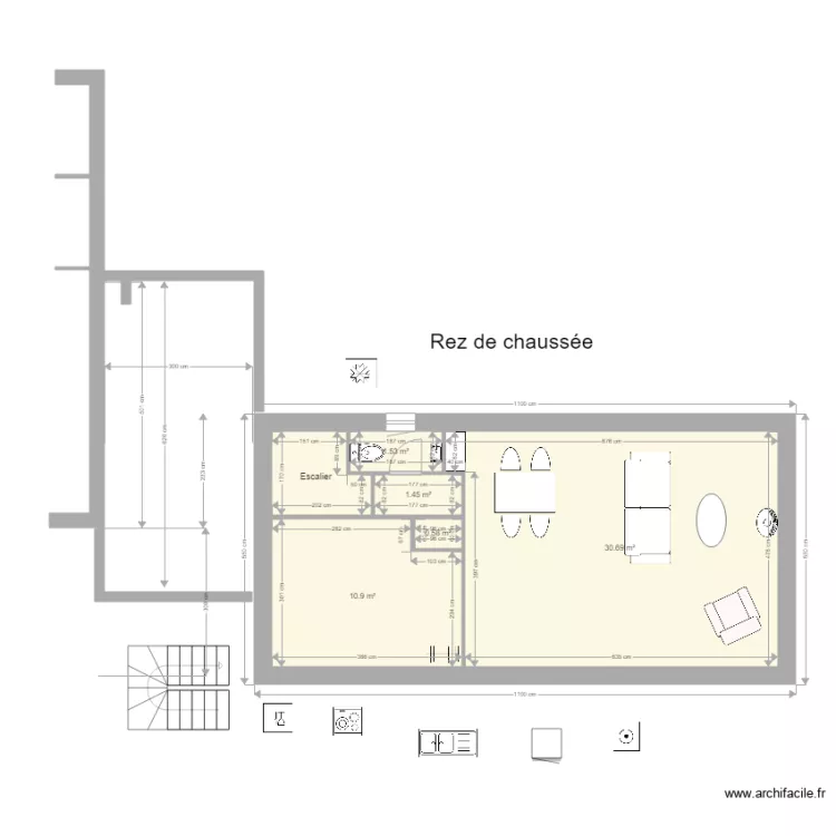 extension R plus 1 bureau etage. Plan de 