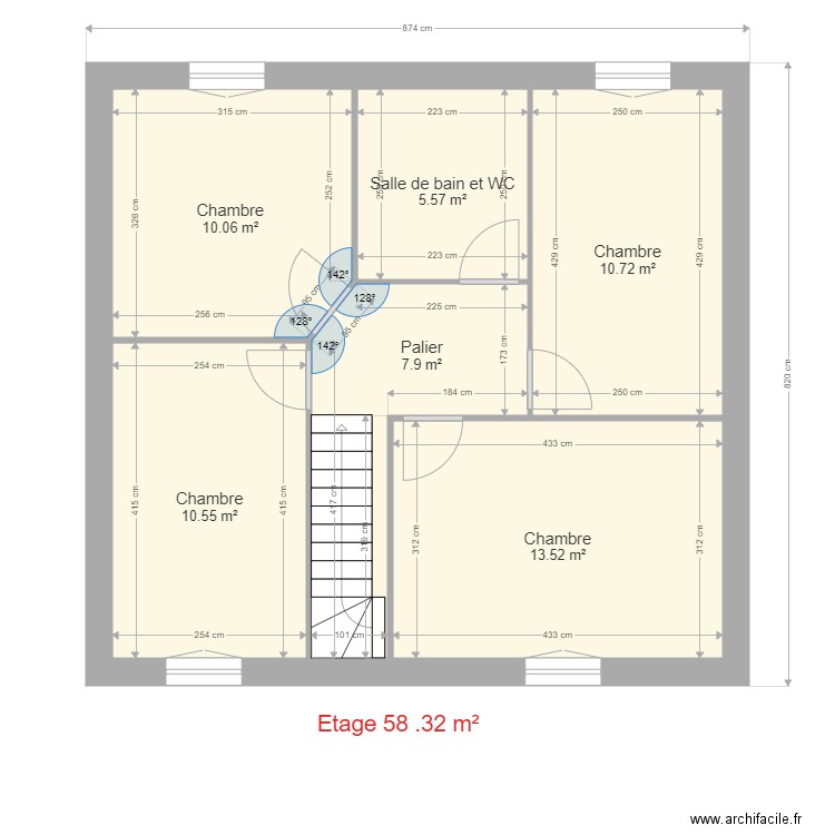 vellumylum etage plailly. Plan de 6 pièces et 58 m2