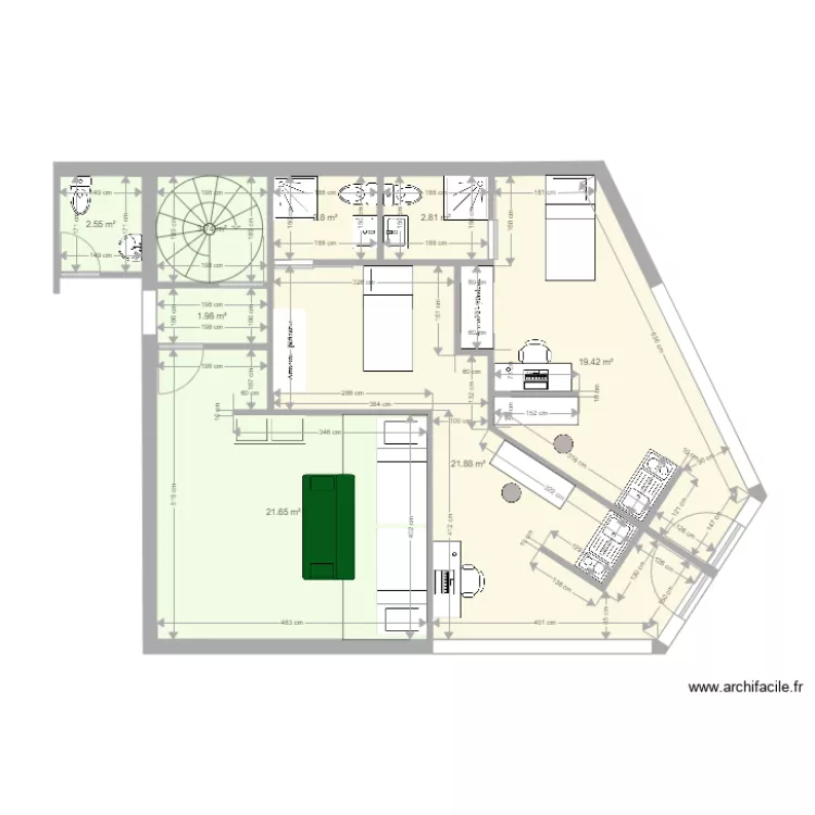 Chambres individuelles dans pharmacie et extension. Plan de 