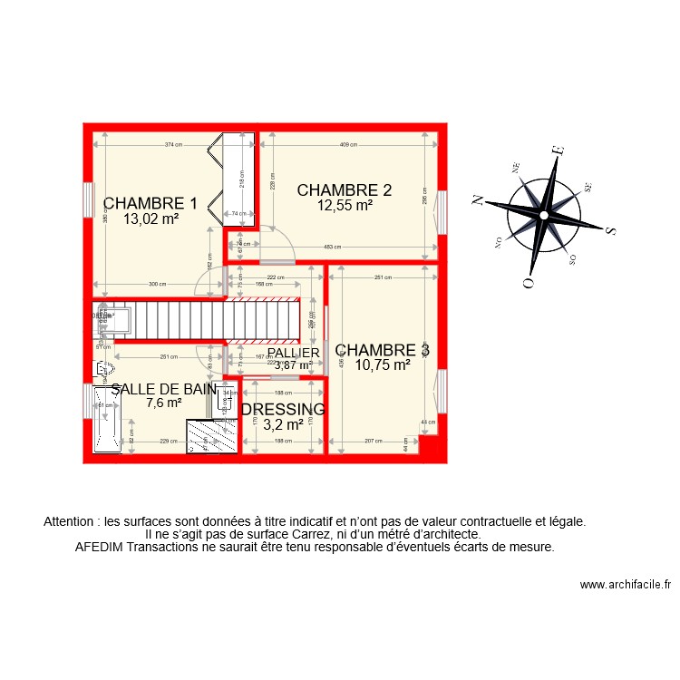 BI 7726 ETAGE . Plan de 11 pièces et 55 m2