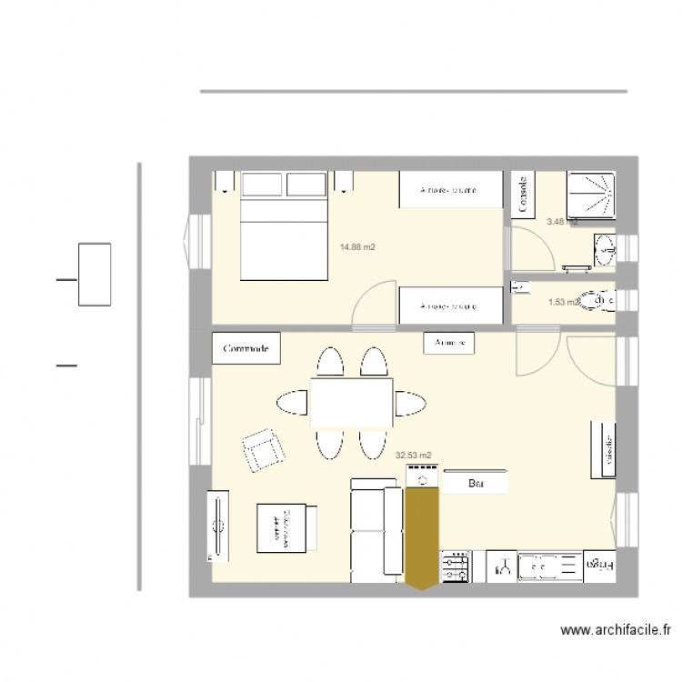 plan appart PG plain pied 2. Plan de 4 pièces et 52 m2