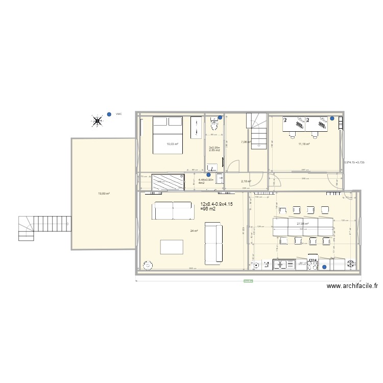 APRES rdc maison Thomery mur porteur et mur chbre intact. Plan de 0 pièce et 0 m2
