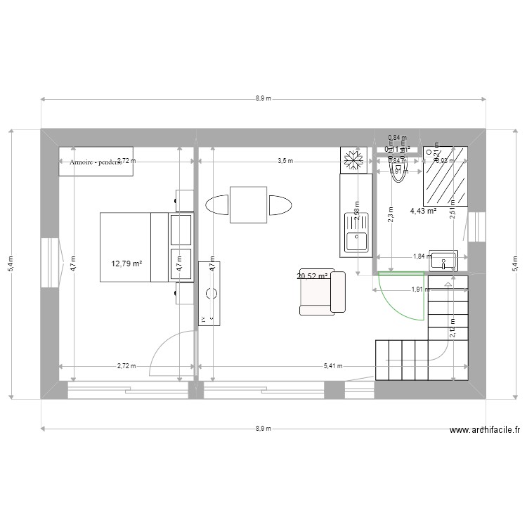 DUBOUE 2. Plan de 4 pièces et 38 m2