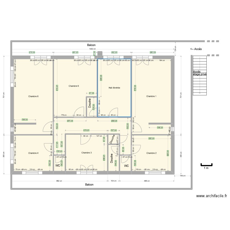 1er Etage Chambres. Plan de 13 pièces et 135 m2