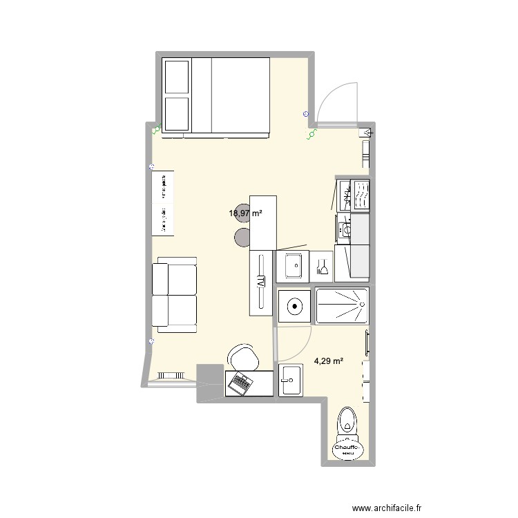 Grande R 2. Plan de 2 pièces et 23 m2