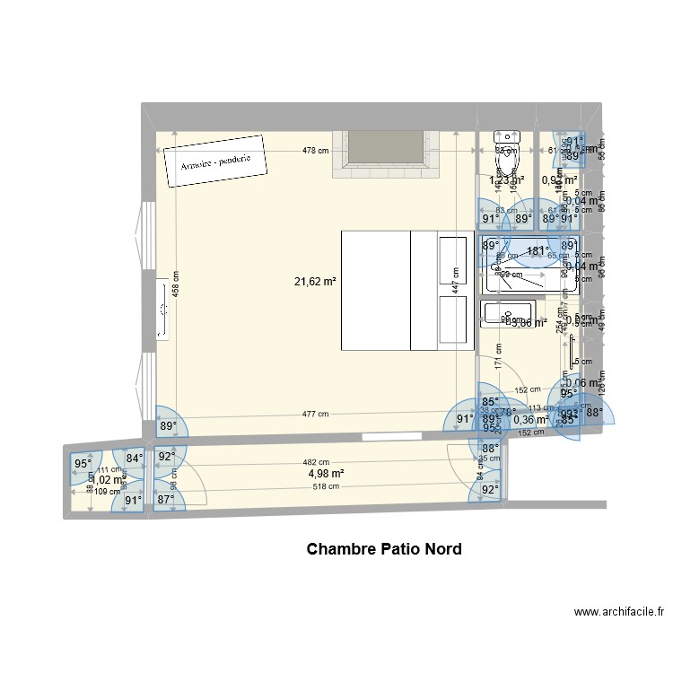 chambre patio 2. Plan de 12 pièces et 34 m2