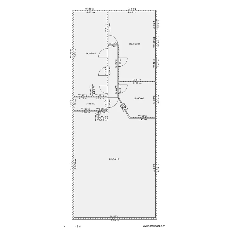 c&ocirc;tes r&eacute;elles (sans placo)  AVEC CLOISON?. Plan de 